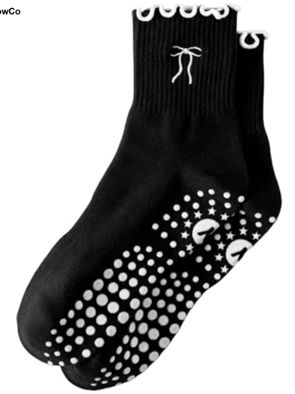 Cute Ruffle Pilates Grip Socks Women Non Slip Yoga Crew 90% Cotton